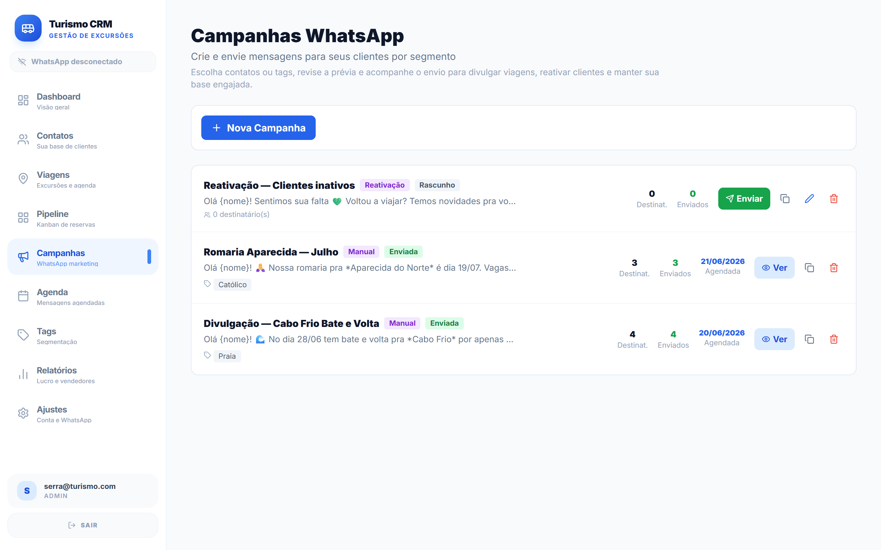 Campanhas — Turismo CRM