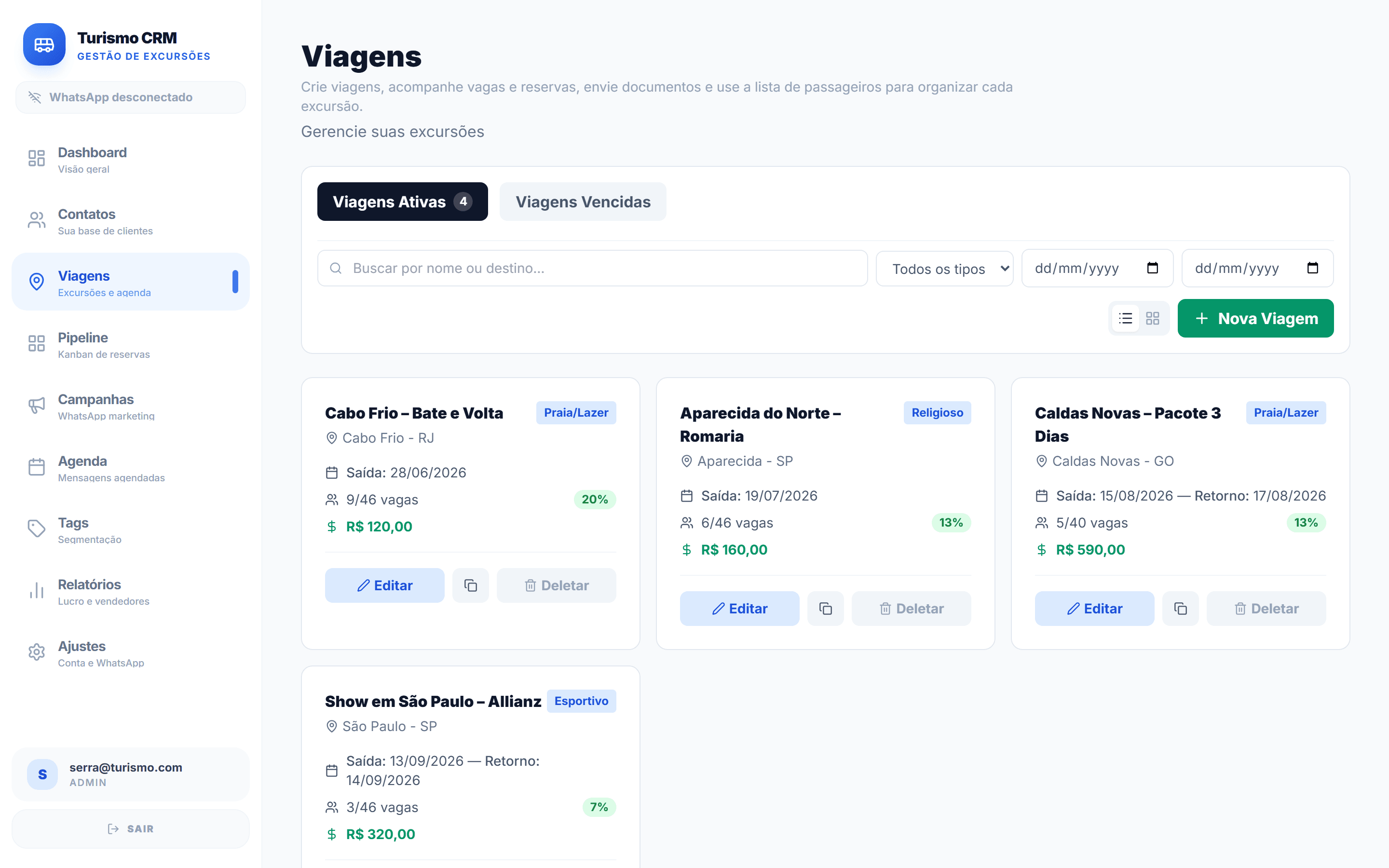 Viagens — Turismo CRM